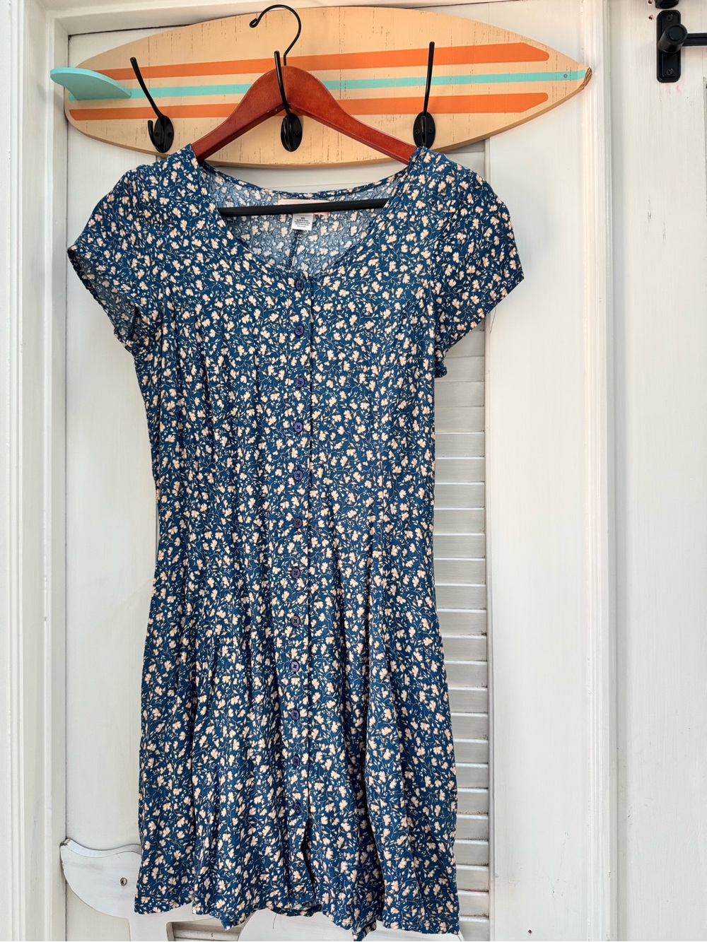 Bog Collective Blue Floral Button-Front Mini Dress with pockets
